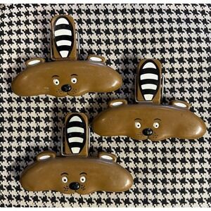 VTG Set Of 3 HOAN Adorable Chipmunk/racoon Chip Clips Farmhouse Kitsch 1986 HK